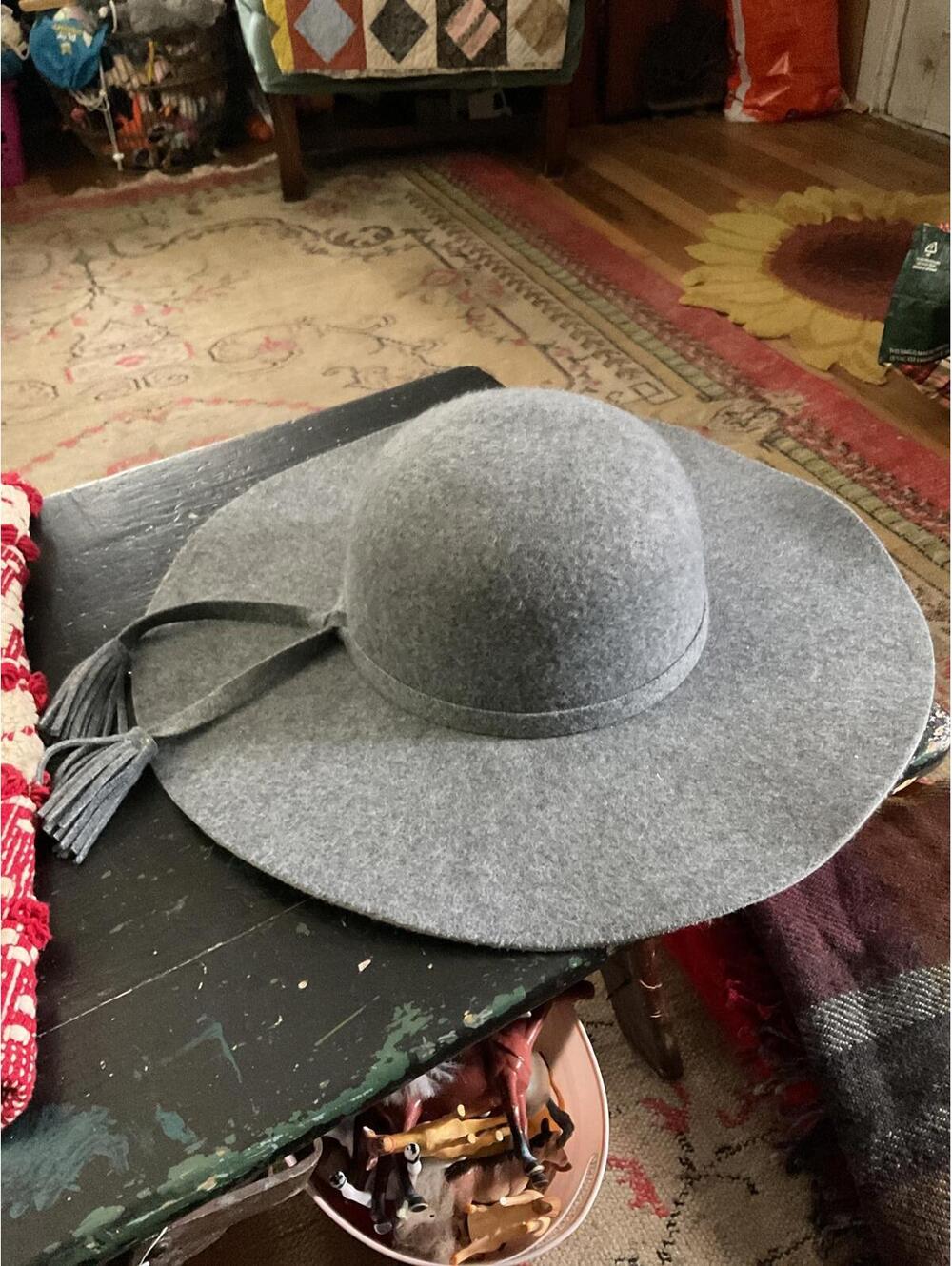 Mudpie Wide Brim Gray Felt Hat with Tassel Accent